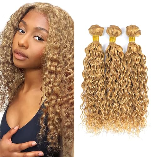 #27 Honey Blonde Water Wave Hair Bundles 30-34 Inch