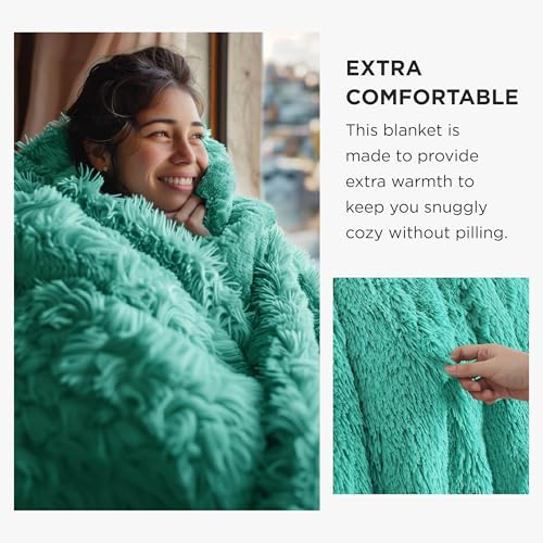 Bedsure Soft Fuzzy Faux Fur Blue Throw Blanket – Cozy, Fluffy, Plush Sherpa Fleece Blanket, Furry, Shaggy Blanket for Couch, Bed, Sofa, Thick Warm Blankets for Women, 50x60, 640 GSM