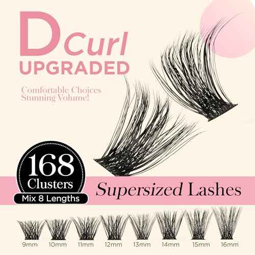 PopUp Cluster Lashes 168pcs Wispy Lash Clusters Soft D Curl Eyelash Clusters Russian Lashes Clusters DIY Eyelash Extensions at Home,Thin Bank 9-18mm MIX (56D)