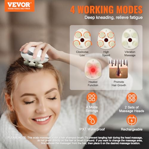 VEVOR Electric Scalp Massager with Heat & 8 Massage Heads