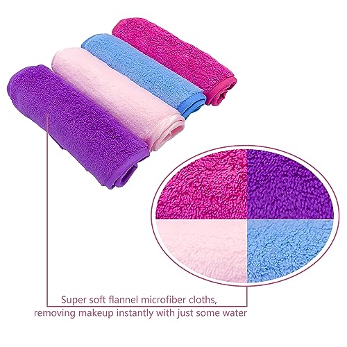 4 Pack Reusable Flannel Microfiber Makeup Remover Eraser Washcloths Face Facial Erase Cleansing Clean Cloth Towel, Chemical Free, Remove Makeup Instantly with Just Water Suitable for All Skin Types