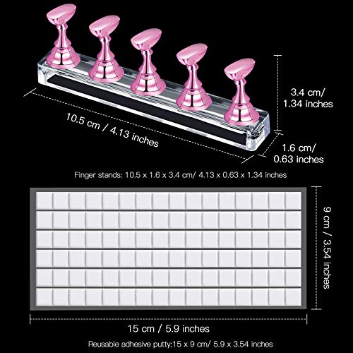 Magnetic Nail Art Practice Stands with Acrylic Tips & Reusable Adhesive Putty