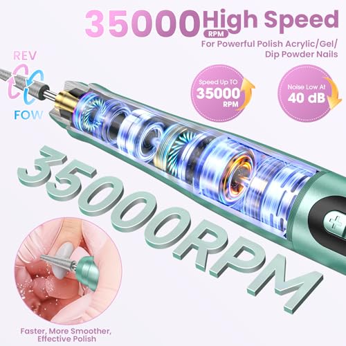 Hoxida Cordless Nail Drill 35000RPM Professional Electric Manicure Pedicure Kit