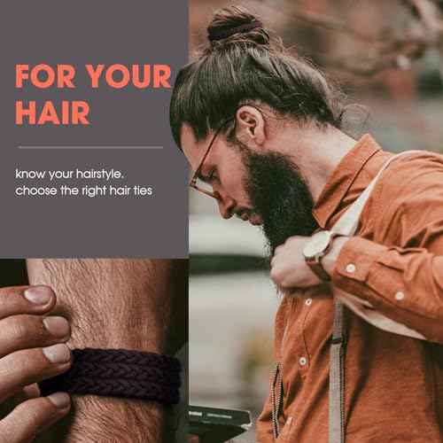 EasYoung 10pcs Braided Men's Hair Ties for Buns, Curly, Thick Dense Hair - Elastic Coils for Men & Women, No Crease