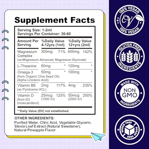 Kids Magnesium Glycinate Liquid Drops with L-Theanine & Omega-3