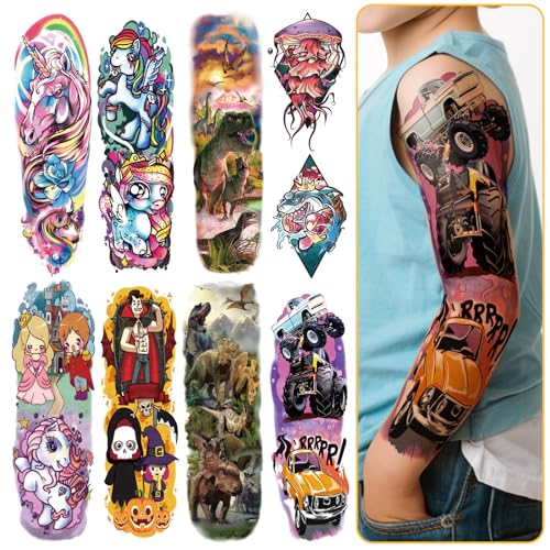 52 Piece Temporary Tattoos for Kids – Full & Half Arm Sleeves
