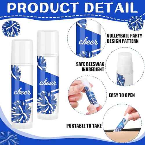 24 Pcs Cheer Lip Balm Cheer Teams Camp Gifts Pom Pom Leaders Party Favors Gear Lip Balm Mom Gift for Competitive Party Guest Supplies(Blue and White)