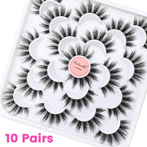 Veleasha 3D Faux Mink False Eyelashes - 18mm Wispy Lash Strips (10 Pairs)