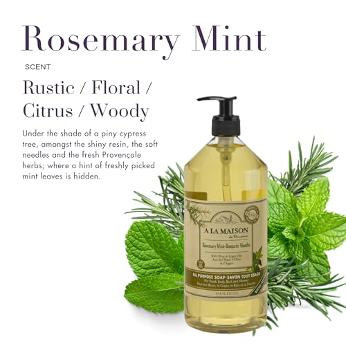 A LA MAISON French Liquid Hand Soap, Rosemary Mint - Natural Hand Wash Made with Essential Oils - Biodegradable, Plant-Based, Vegan, Cruelty-Free, Alcohol & Paraben Free (33.8 oz, 2 Pack)