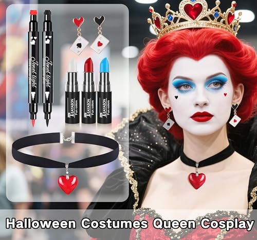 Halloween Queen Makeup Kit with Lip Paint, Heart Stamp Eyeliner & Jewelry