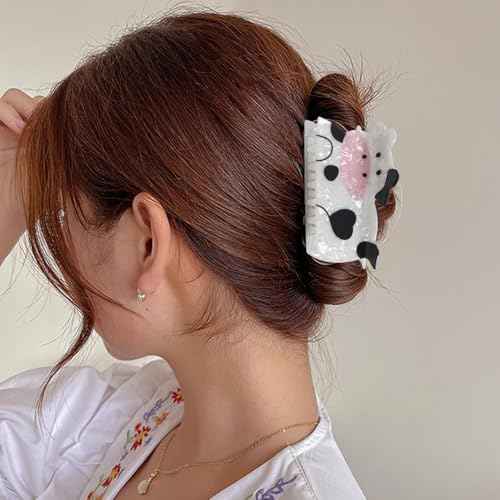 Summer Dairy Cow Hair Clips Cute Animal Hair Jaw Clip Kawaii Black White Dairy Cow Acetate Hair Barrettes Acrylic Hair Styling Accessories Spring Summer Hair Claw Clip for Women Thick & Thin Hair