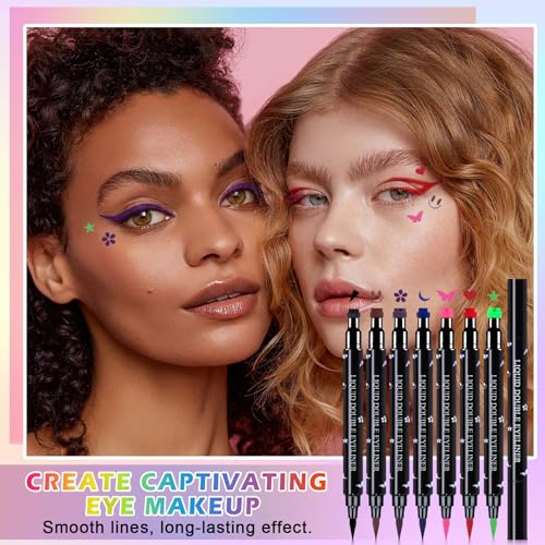 7-Piece Eyeliner Stamp Set with Dual-Ended Liquid Liner Pen