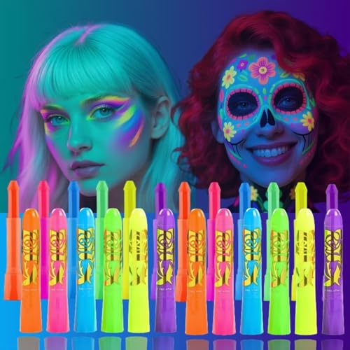 Glow In The Dark Face Paint, 6 Color UV Neon Makeup Kit