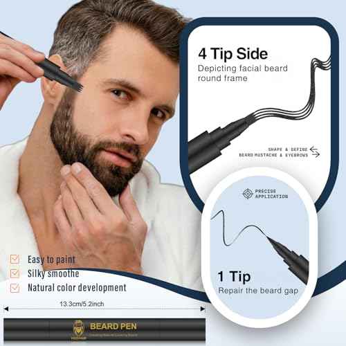 Beard Brush 5-in-1 Set for Men - Natural Boar Bristle Brush & Beard Pen Filler£¬Stainless Steel Beard Comb/Combing Brush/Ramie Storage Bag - Great for Grooming Beards and Mustaches