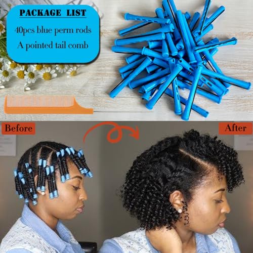 YOROSTAR 40pcs Blue Perm Rods Set for Natural Hair Curling