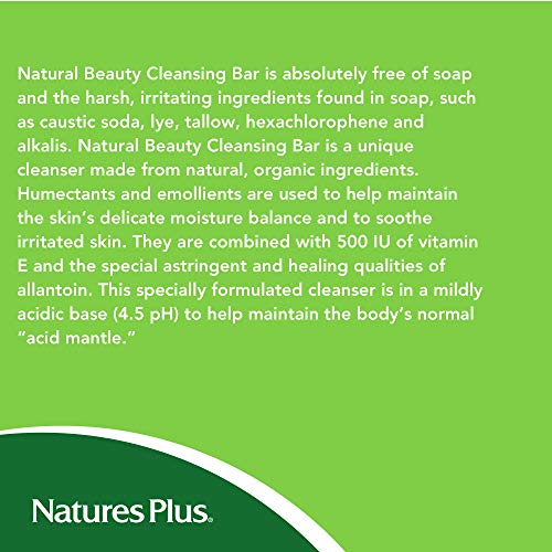 NaturesPlus Natural Beauty Cleansing Bar - 3.5 oz - Cleanse, Soothe & Protect Skin - With Vitamin E, Allantoin, Humectants & Emollients