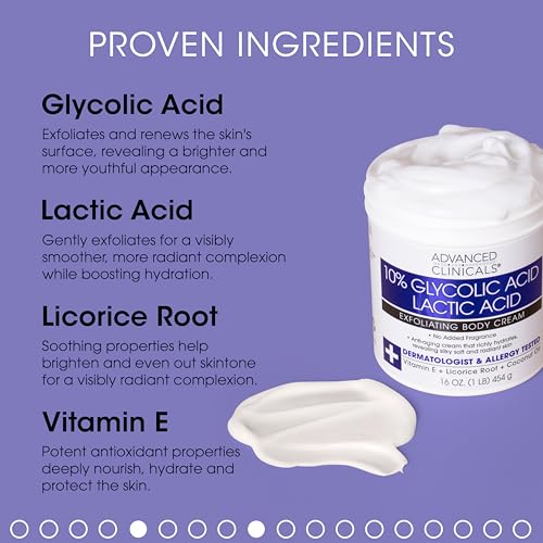 Advanced Clinicals 10% Glycolic Acid + Lactic Acid Exfoliating Body Cream + Vitamin C Brightening Cream Set