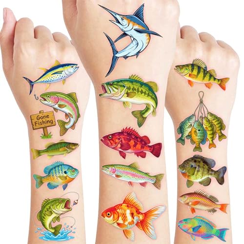 96 PCS Gone Fishing Temporary Tattoos for Kids