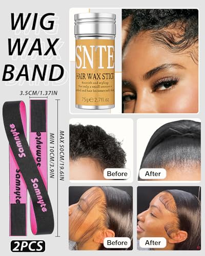 Wax Stick for Wigs, Lace Front Wigs & Flyaways, with Wig Bands & Elastic Bands for Keeping Wigs in Place No Slip