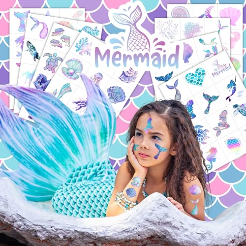 96PCS Mermaid Pre-Cut Temporary Tattoos for Kids - Cute Under the Sea Party Favors, Perfect for Ocean Mermaid-Themed Birthdays, School Rewards, and Baby Showers (Normal)
