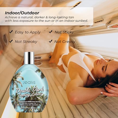 Jeallis Double Dark Indoor Tanning Bed Lotion With Bronzer, Indoor Suntan Lotion Tanning Lotion For Tanning Bed With Tattoo Protecting Formula, Bronzer Tanning Lotion, 13.5oz