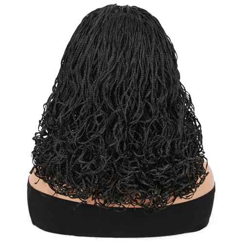 Micro Twist Braided Double Full Lace Wigs for Black Women Mini Braid Wig with Baby Hair Short Curly Box Braid Lace Synthetic Black Hair 14Inch