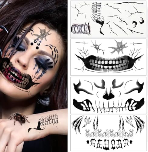 Halloween Face Tattoos - Devil & Skeleton Mouth Designs