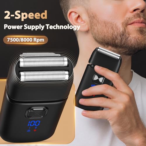 Electric Foil Razor for Men, Electric Shavers with Pop-Up Trimmer Rechargeable - 2-Speed Adjustable, Travel Lock, 120 Mins Runtime, Double Floating Blades for Men's Face Close Shaving (Black)