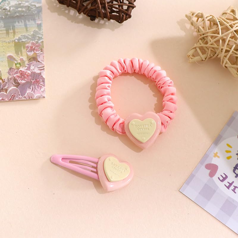 8Pcs Cute Duck Hair Clips and Hair Ties,Kawaii Frog Scrunchies Sakura Dainty Tulip Flower Animal Elastic Scrunchies No Damage for Thick and Thin Hair/Ponytails