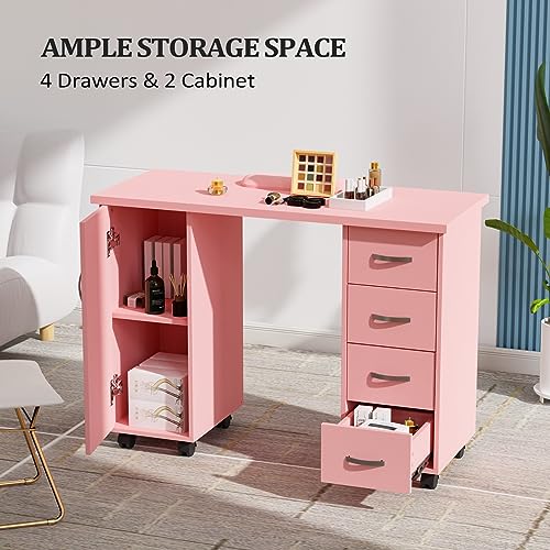 OmySalon Manicure Table with Storage Cabinet & Wrist Rest