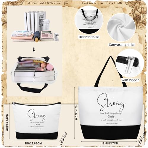 Abbylike Christian Gift Bags Easter Bible Verse Tote Bag Religious Cosmetic Makeup Bag Inspirational Gifts for Women Mothers
