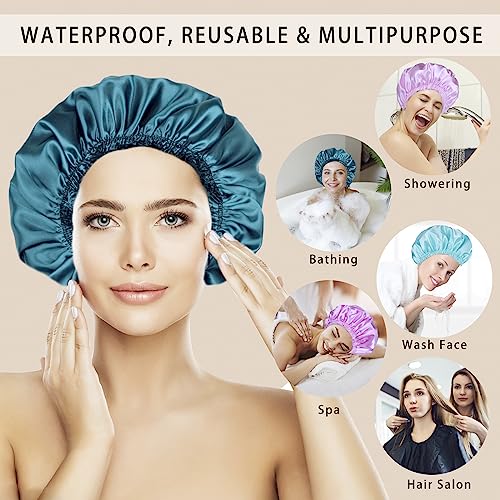 Reusable Shower Caps for Women, 4-Pack Double Waterproof