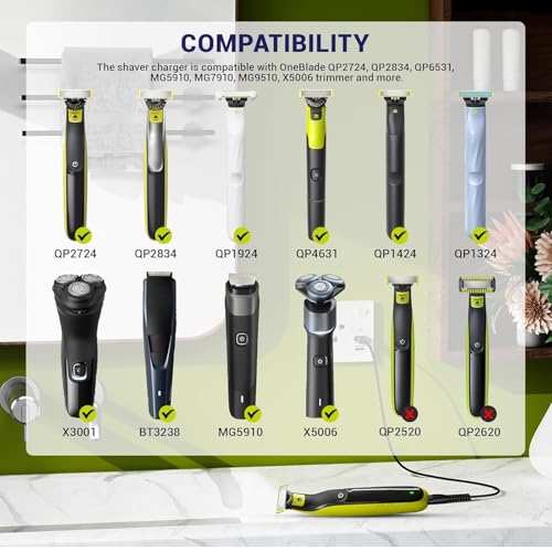 Charger Charging Cord Compatible with Philips One Blade QP2724 QP4530 QP2834 QP4631 QP6531 5V Charger for Multigroom Series MG7910 MG7970 MG5910 MG9510 MG9520 PQ888
