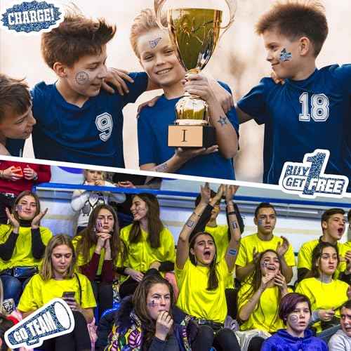 Landhoow 240 Pcs Blue Team Spirit Tattoos Temporary Glitter Go Team Tattoos Football Temporary Stickers Party Costume Accessory for School Spirit Supplies