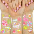 xo, Fetti Pool Party Temporary Tattoos - 68 Iridescent Foil Pcs | Summer Birthday Accessory, Kids Waterpark Party Favor, Cute Beach Activity