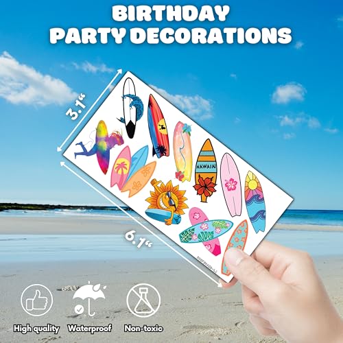 110 PCS Summer Surfing Surf Surfboard Temporary Tattoos Sticker Ocean Surfer Beach California Hawaiian Themed Birthday Party Decorations Favors Supplies Gifts Girls Boys Cute Tattoo School Reward