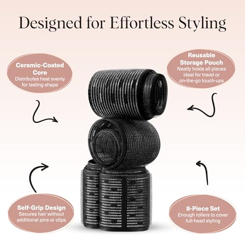 Kitsch Self-Grip Ceramic Hair Rollers Set for Heatless Curls, 8 Pack