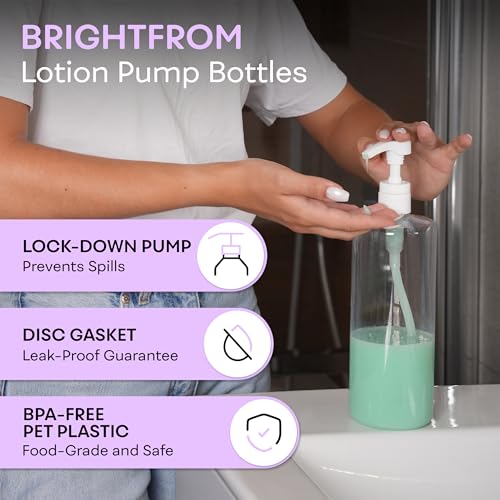 BRIGHTFROM 32 oz Pump Bottles, BPA-Free Shampoo Dispensers, 2 Pack