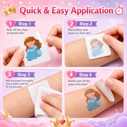 96 PCS Princess Temporary Tattoos for Kids