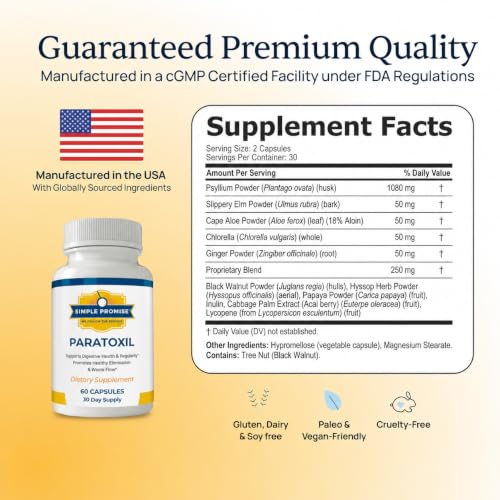 Paratoxil Gut Health Capsules with Psyllium & Black Walnut - Digestive Support