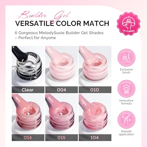 MelodySusie Blush Pink Builder Gel Set - 6 Colors, Thickening UV Nail Extension, Soak Off, Rhinestone Nail Glue Gift for Women