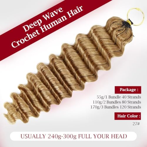 Invisible Knots 18" Crochet Hair - 100% Human Hair, Soft Deep Wave