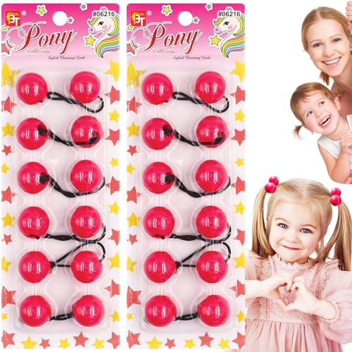 Beauty Town 12 Count Hair Ties, 25mm Ponytail Holders with Balls Bubble Twinbead for Girls and Toddlers, Pink Hair Accessories