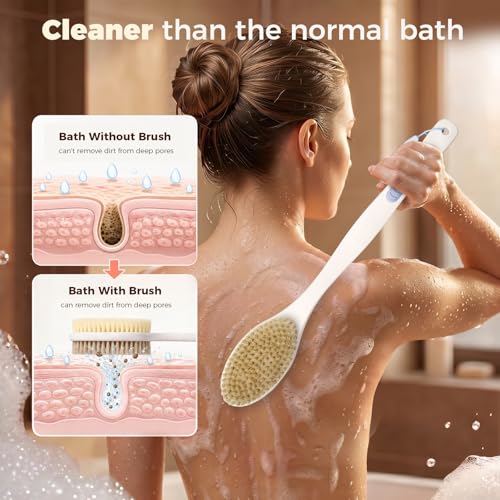 Back Scrubber for Shower with Long Handle & Double-Sided Bristles