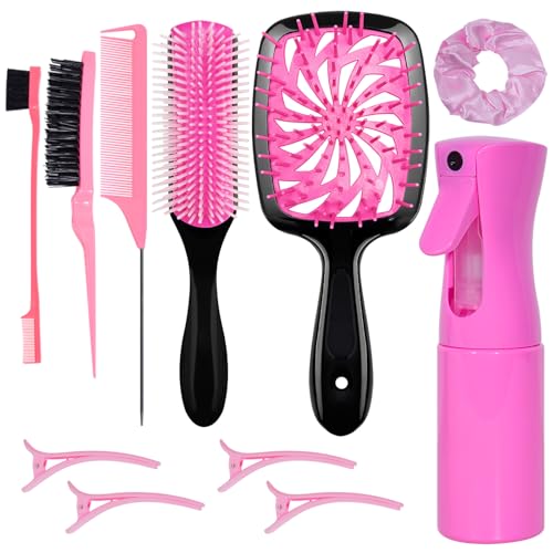 11-Piece Hair Brush Set with Detangling Brush & Spray Bottle