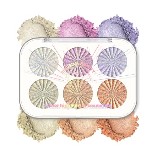 6 Color Face Cheek Highlighter Makeup Palette Shimmer Glitter Iridescent Multichrome Holographic Eyeshadow Palette Purple Rainbow Glitter Highlighter Makeup Highlight And Contour Eye Makeup
