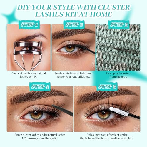 Lash Clusters 4 Style Cluster Lashes 640PCS Eyelash Extension 30D+40D+50D+60D Individual Lashes DIY Lash Extension Natural Black Cluster Eyelash Extensions at Home for Beginners(D-Mix9-16mm)
