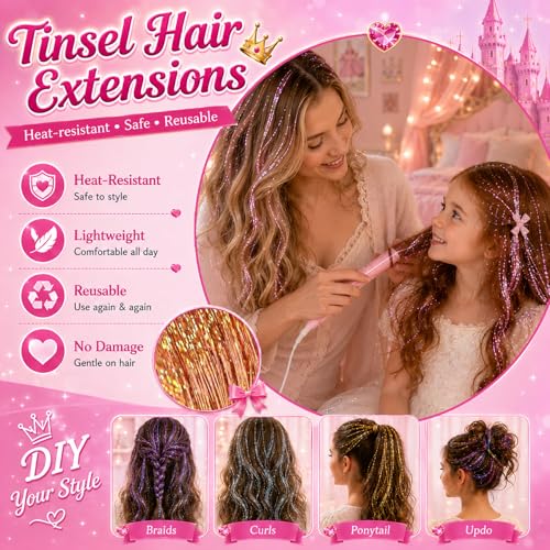 Orange Hair Tinsel Kit - 7 Pcs Glitter Extensions for Festivals