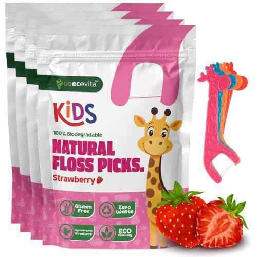 Biodegradable Kids Flossers - Dental Floss Picks for Children | Fluoride & Plastic-Free | Colorful & Fun Animal Floss Sticks | Eco Friendly, Vegan, Natural (Strawberry - 200 Pack)