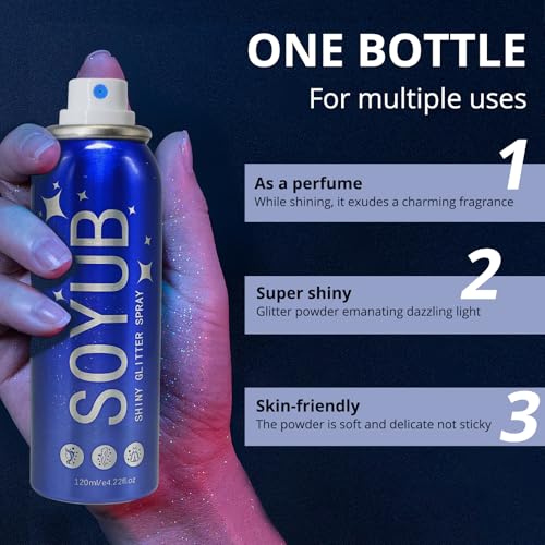 Body Glitter Spray for Hair and Body - Clothes and Body Glitter Spray - Quick Drying Long Lasting Glitter Hairspray for Music Festivals Stage Makeup Holiday Bash Hair and Face 4.22 Fl OZ
